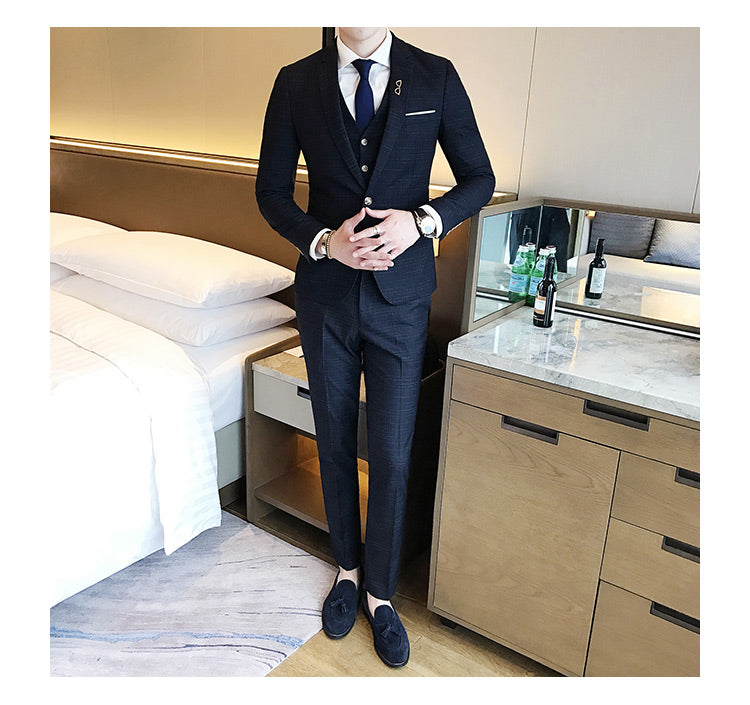 Régent Costume 3 pièces avec motifs micro-rayures texturé