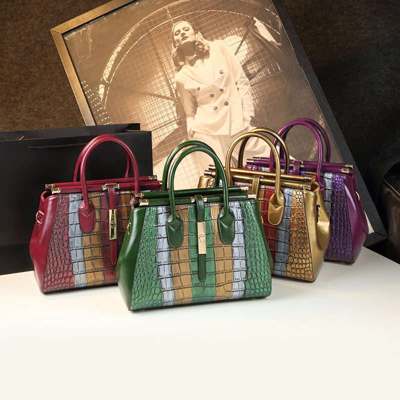 Enigma - Sac en cuir crocodile et bandes métallisés