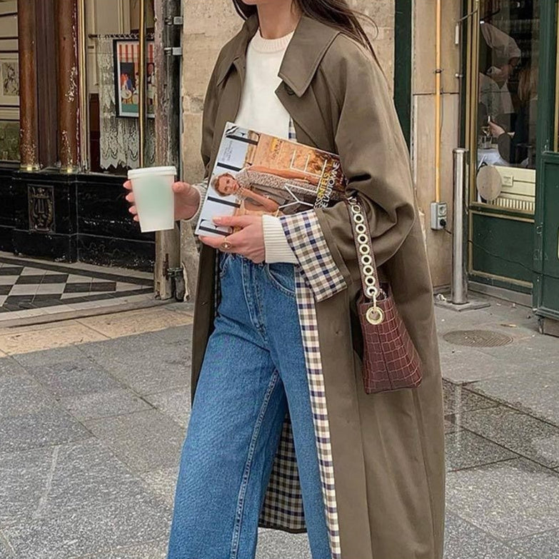 Aura - Trench long revers intérieur à carreaux