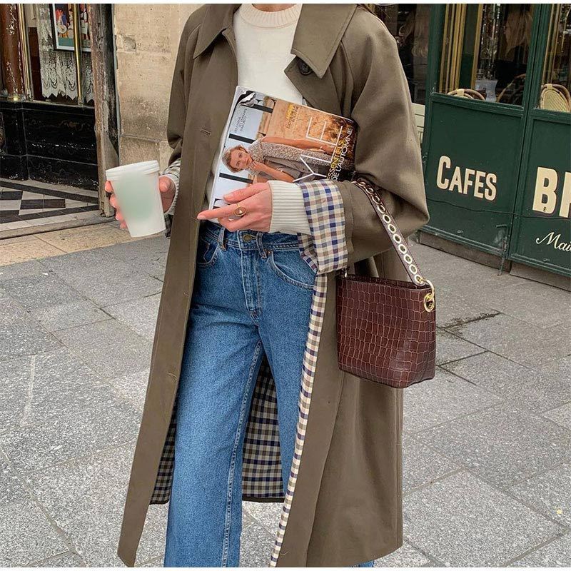 Aura - Trench long revers intérieur à carreaux