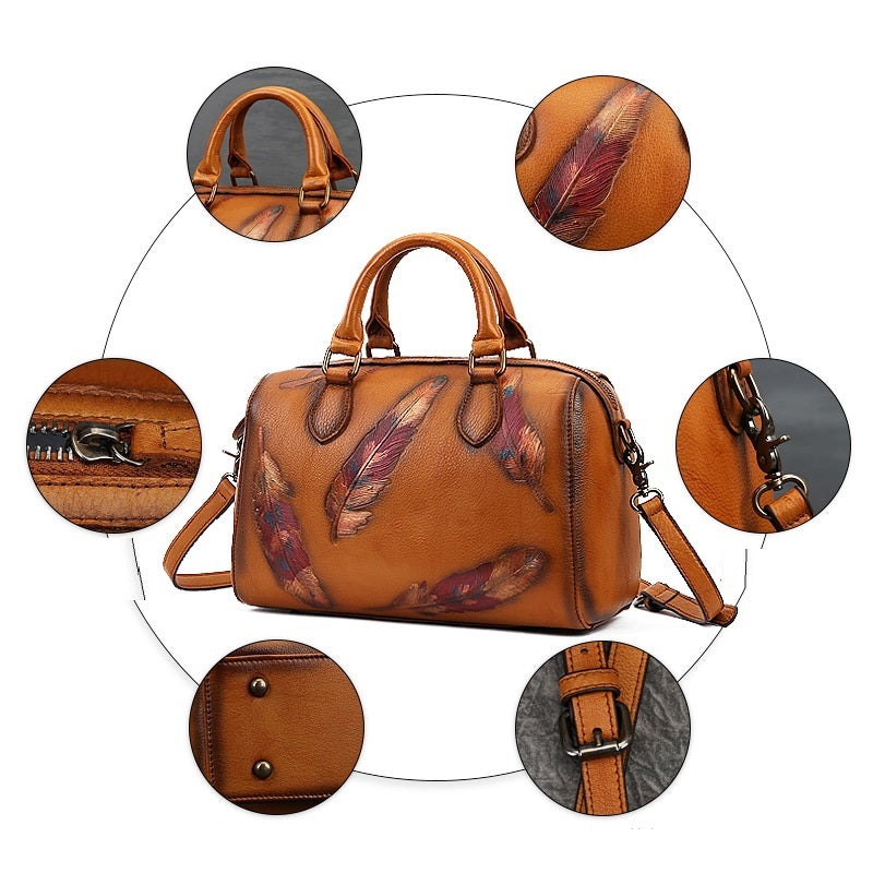 Scala - Pillow bag cuir avec plumes polychromes