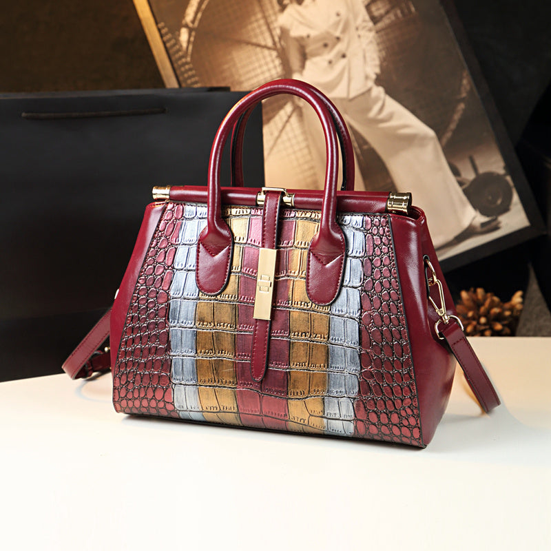 Enigma - Sac en cuir crocodile et bandes métallisés