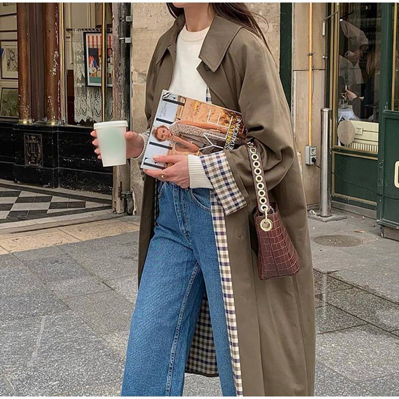 Aura - Trench long revers intérieur à carreaux