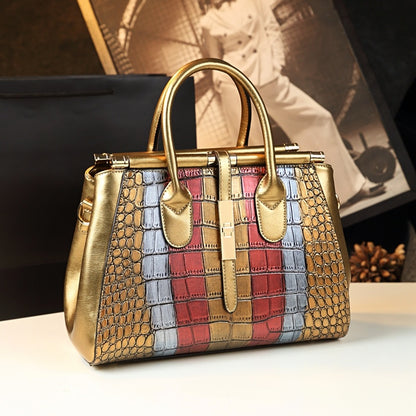 Enigma - Sac en cuir crocodile et bandes métallisés