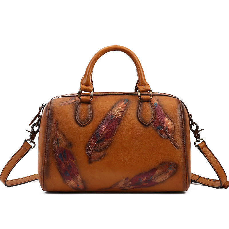 Scala - Pillow bag cuir avec plumes polychromes