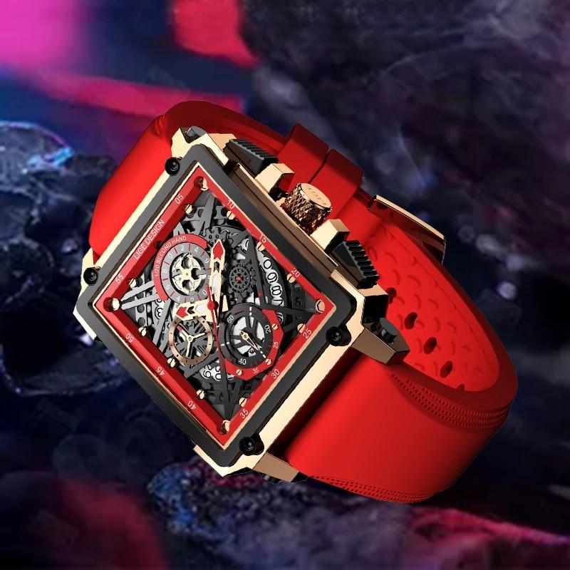 Flamme Rouge Montre au design carré squeletté