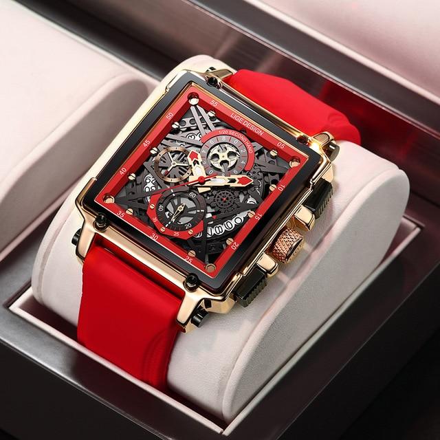 Flamme Rouge Montre au design carré squeletté