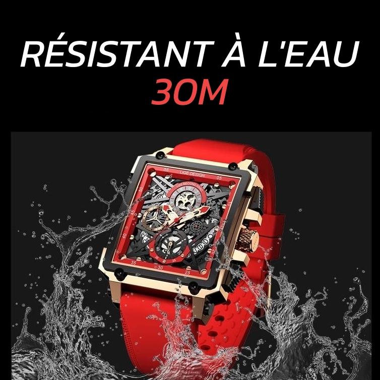 Flamme Rouge Montre au design carré squeletté