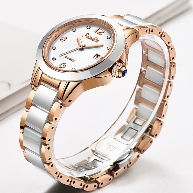 Sunkta Montre féminine deux‑tons acier et or rose