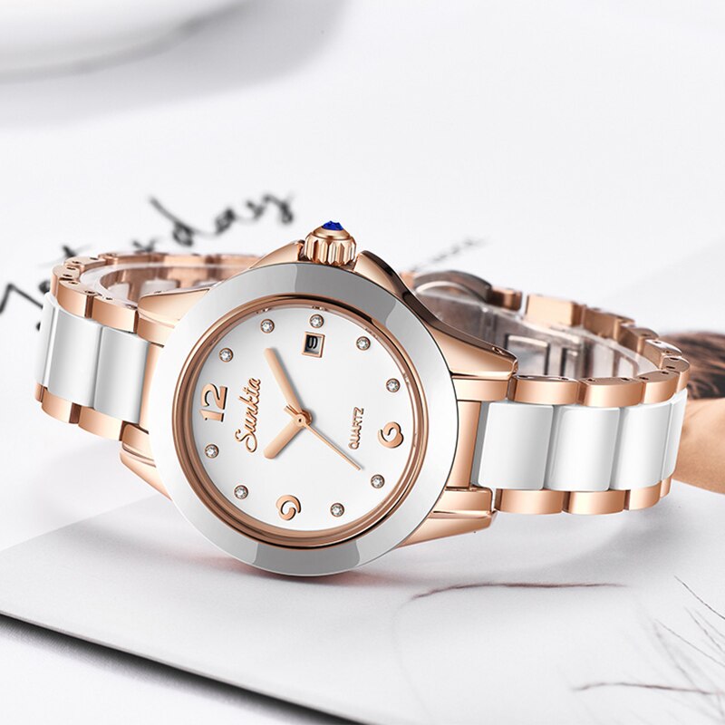 Sunkta Montre féminine deux‑tons acier et or rose