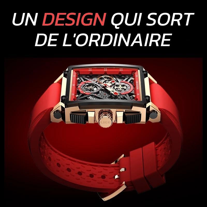 Flamme Rouge Montre au design carré squeletté