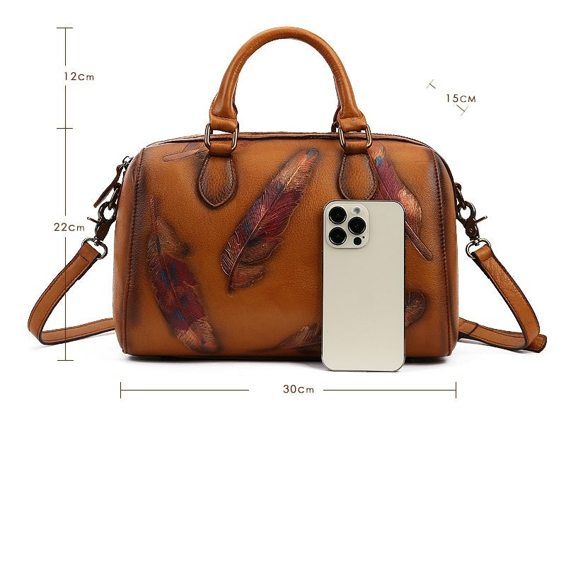 Scala - Pillow bag cuir avec plumes polychromes