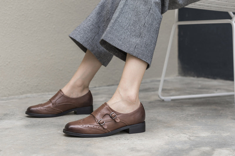 Arielle - Chaussures en cuir rétro de style britannique classique pour femmes