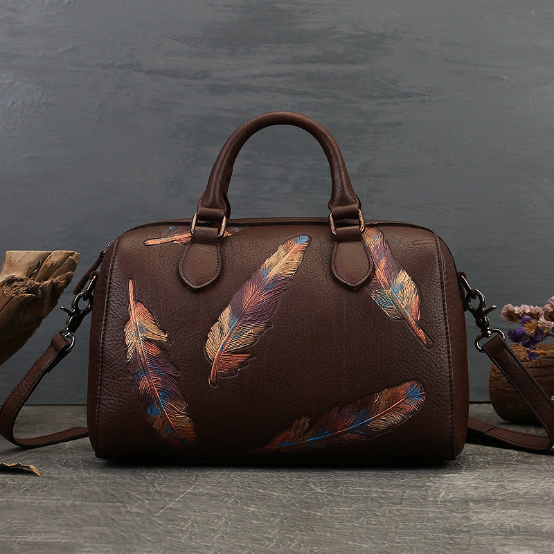 Scala - Pillow bag cuir avec plumes polychromes
