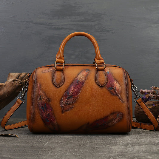 Scala - Pillow bag cuir avec plumes polychromes