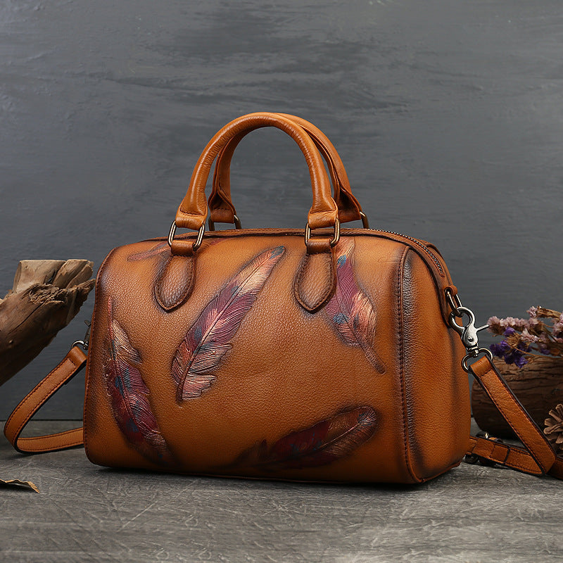 Scala - Pillow bag cuir avec plumes polychromes