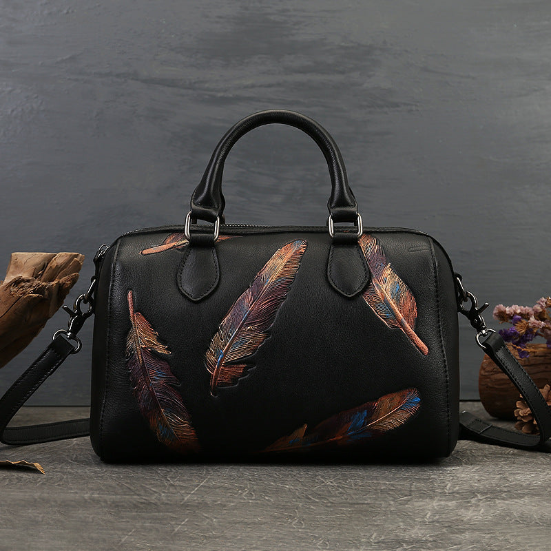 Scala - Pillow bag cuir avec plumes polychromes