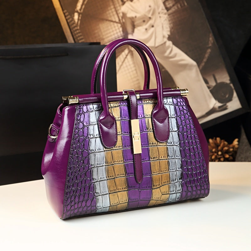 Enigma - Sac en cuir crocodile et bandes métallisés