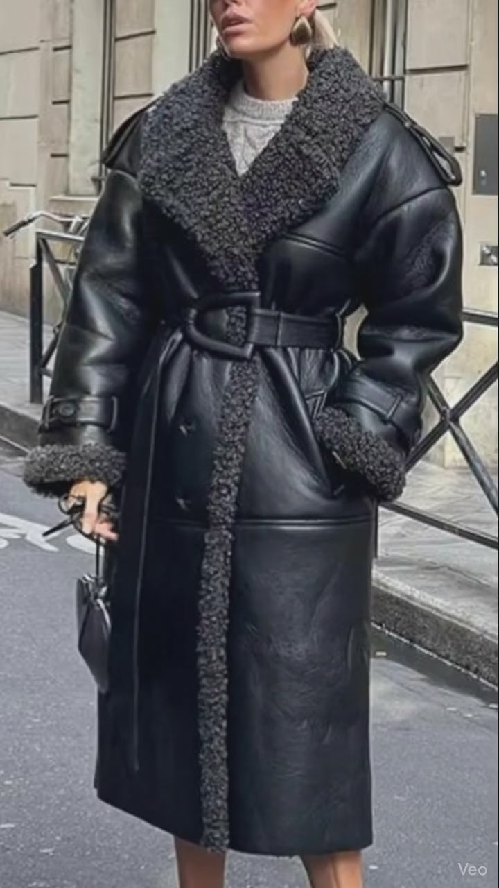 Velusa - Manteau fourrure ceinturée