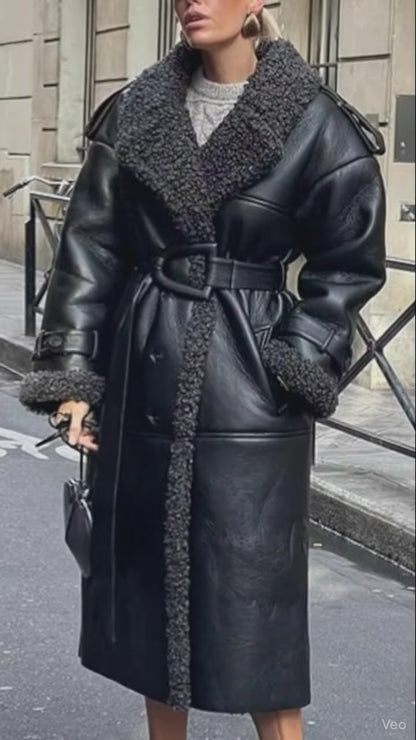 Velusa - Manteau fourrure ceinturée